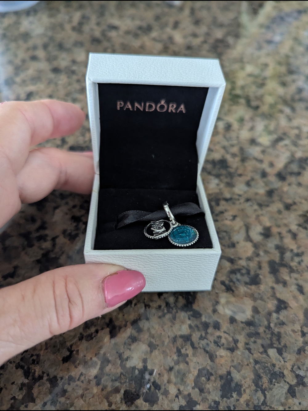Pandora Sterling Silver Teal and Silver Mom Charm Dangle